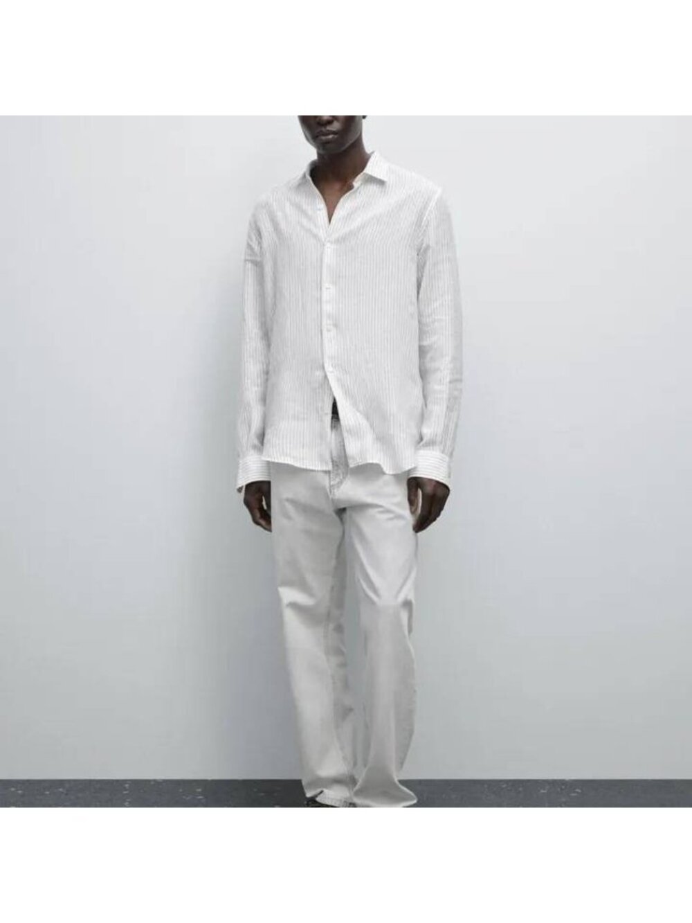 Massimo Dutti Mens Button Down Shirt Top Small White linen stripe 0166/731 NWT